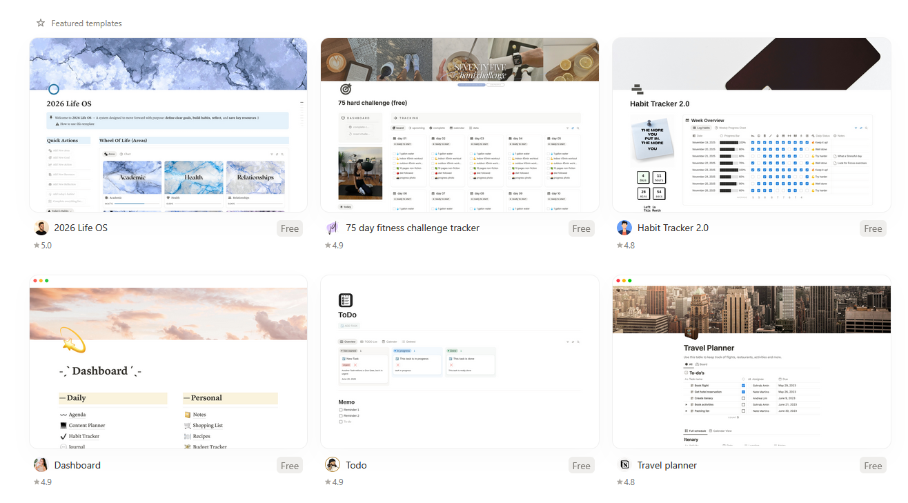 Ejemplos de plantillas de Notion | Toolhunt.pro
